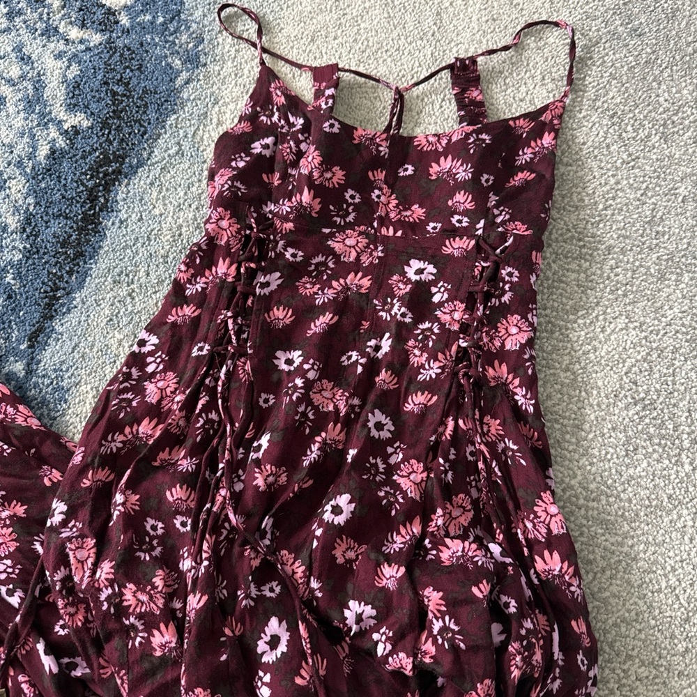 Free People Floral Maxi Dress - Burgundy and Pink